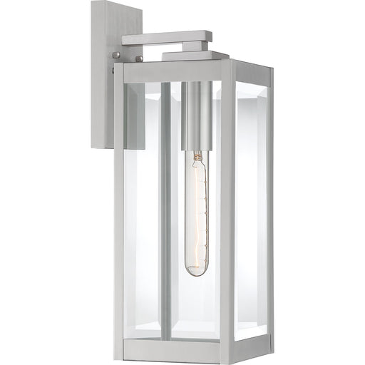 Quoizel Westover 17in 1-Light Outdoor Wall Lantern | Modern Industrial Stainless Steel and Clear Beveled Glass | Front Door & Porch | Model WVR8406SS