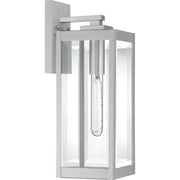 Quoizel Westover 17in 1-Light Outdoor Wall Lantern | Modern Industrial Stainless Steel and Clear Beveled Glass | Front Door & Porch | Model WVR8406SS