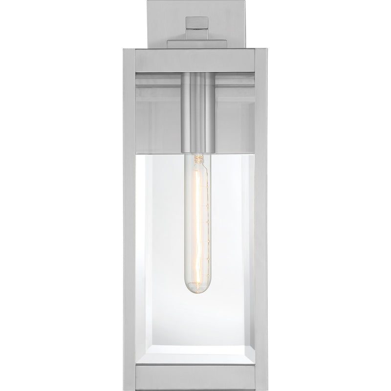 Quoizel Westover 17in 1-Light Outdoor Wall Lantern | Modern Industrial Stainless Steel and Clear Beveled Glass | Front Door & Porch | Model WVR8406SS