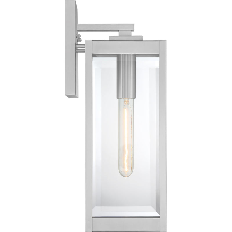 Quoizel Westover 17in 1-Light Outdoor Wall Lantern | Modern Industrial Stainless Steel and Clear Beveled Glass | Front Door & Porch | Model WVR8406SS
