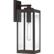 Quoizel Westover 17in 1-Light Outdoor Wall Lantern | Modern Industrial Western Bronze and Clear Beveled Glass | Front Door & Porch | Model WVR8406WT