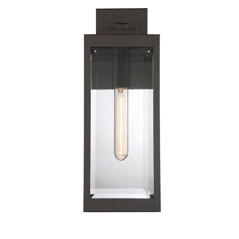 Quoizel Westover 17in 1-Light Outdoor Wall Lantern | Modern Industrial Western Bronze and Clear Beveled Glass | Front Door & Porch | Model WVR8406WT