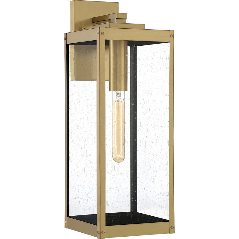 Quoizel Westover 20in 1-Light Outdoor Wall Lantern | Modern Industrial Antique Brass and Clear Seedy Glass | Front Door & Porch | Model WVR8407A