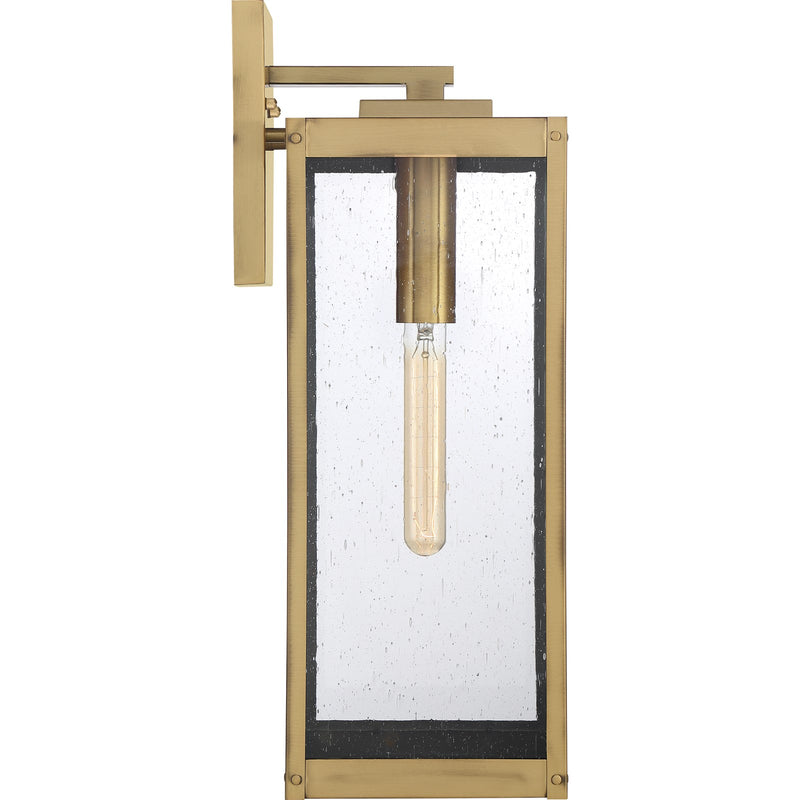 Quoizel Westover 20in 1-Light Outdoor Wall Lantern | Modern Industrial Antique Brass and Clear Seedy Glass | Front Door & Porch | Model WVR8407A