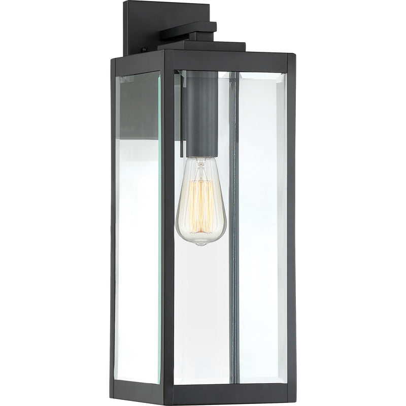 Quoizel Westover 20in 1-Light Outdoor Wall Lantern | Modern Industrial Earth Black and Clear Beveled Glass | Front Door & Porch | Model WVR8407EK