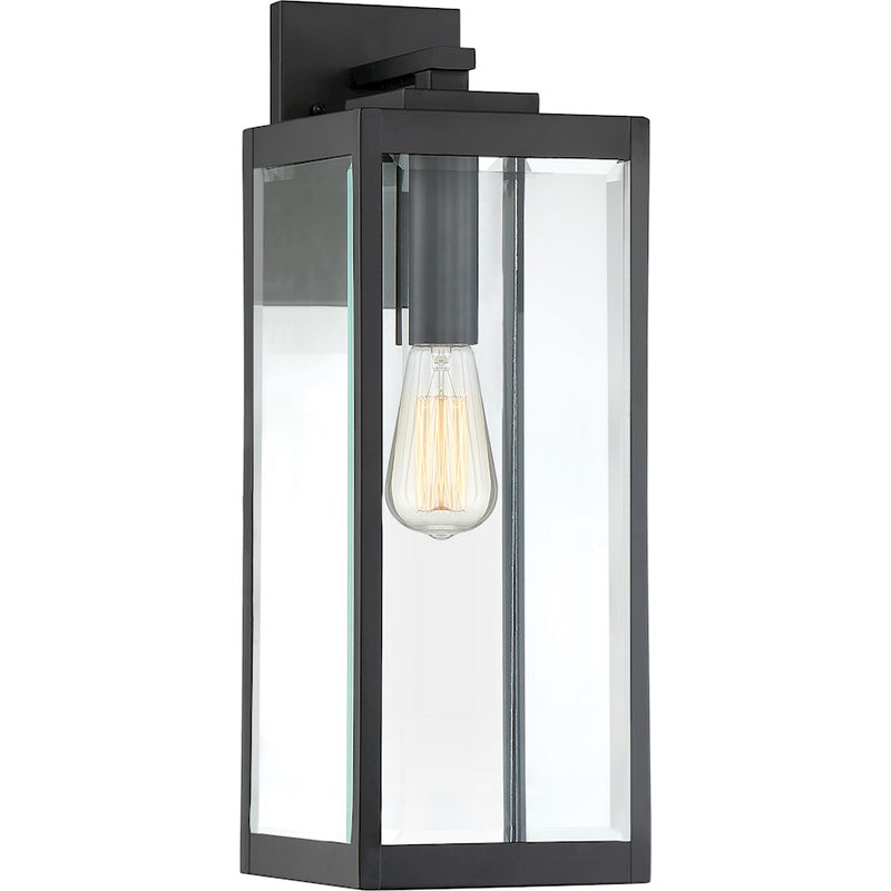 Quoizel Westover 20in 1-Light Outdoor Wall Lantern | Modern Industrial Earth Black and Clear Beveled Glass | Front Door & Porch | Model WVR8407EK