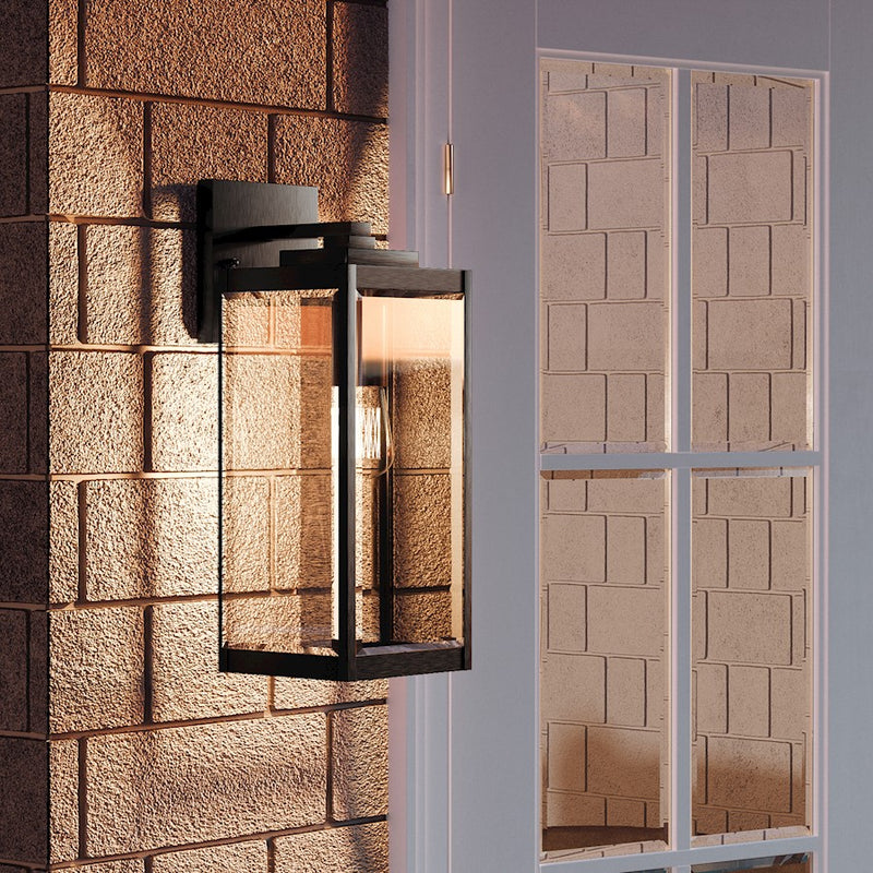 Quoizel Westover 20in 1-Light Outdoor Wall Lantern | Modern Industrial Earth Black and Clear Beveled Glass | Front Door & Porch | Model WVR8407EK