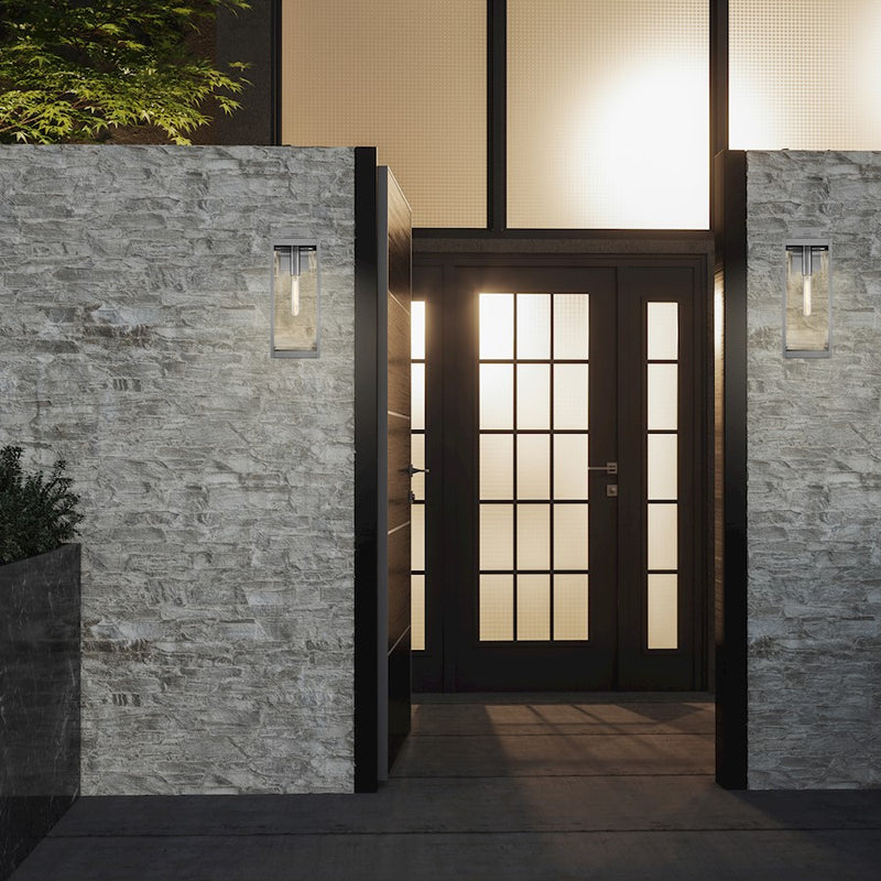 Quoizel Westover 20in 1-Light Outdoor Wall Lantern | Modern Industrial Stainless Steel and Clear Beveled Glass | Front Door & Porch | Model WVR8407SS