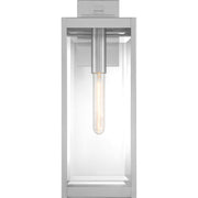 Quoizel Westover 20in 1-Light Outdoor Wall Lantern | Modern Industrial Stainless Steel and Clear Beveled Glass | Front Door & Porch | Model WVR8407SS