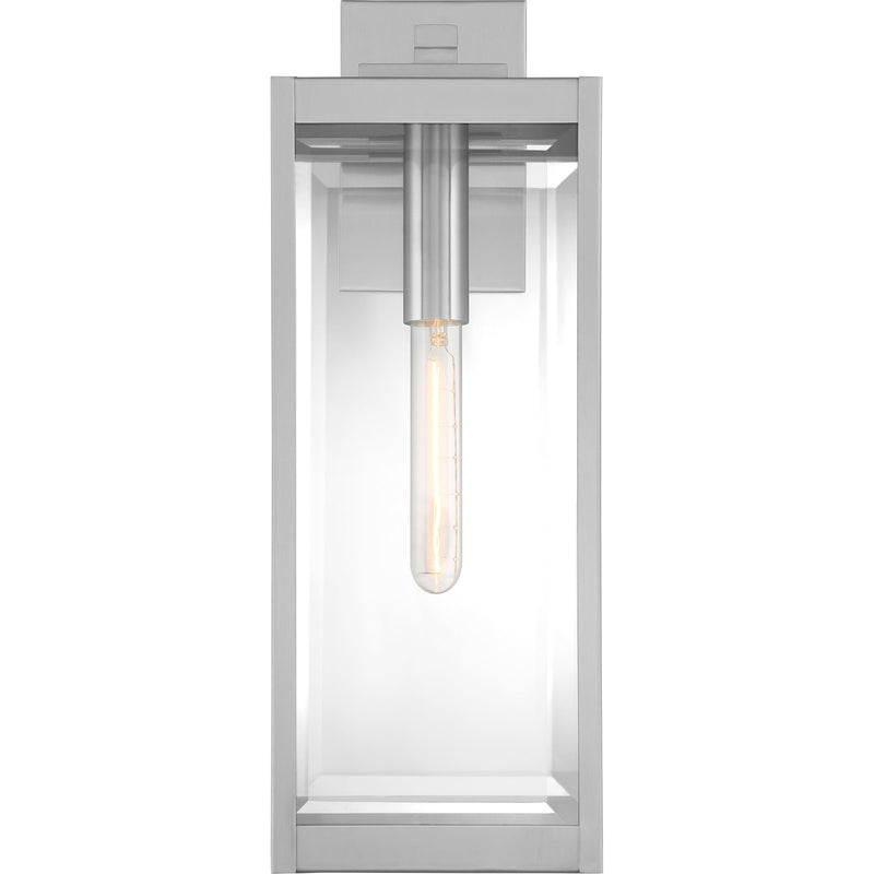 Quoizel Westover 20in 1-Light Outdoor Wall Lantern | Modern Industrial Stainless Steel and Clear Beveled Glass | Front Door & Porch | Model WVR8407SS