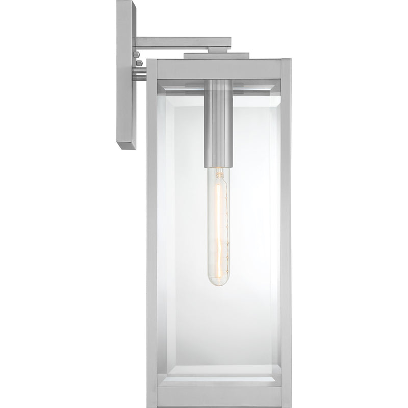 Quoizel Westover 20in 1-Light Outdoor Wall Lantern | Modern Industrial Stainless Steel and Clear Beveled Glass | Front Door & Porch | Model WVR8407SS