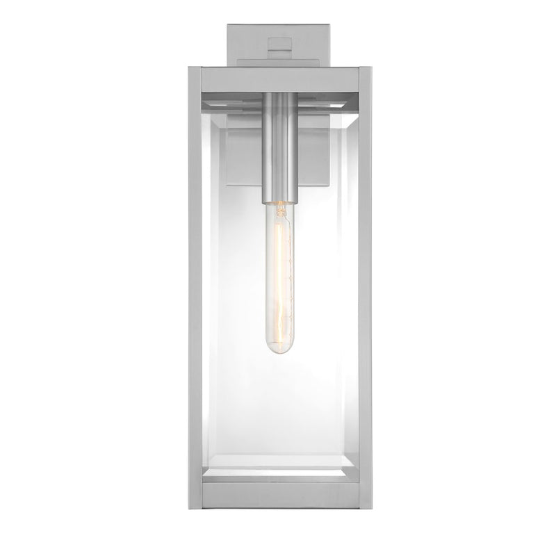 Quoizel Westover 20in 1-Light Outdoor Wall Lantern | Modern Industrial Stainless Steel and Clear Beveled Glass | Front Door & Porch | Model WVR8407SS