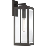 Quoizel Westover 20in 1-Light Outdoor Wall Lantern | Modern Industrial Western Bronze and Clear Beveled Glass | Front Door & Porch | Model WVR8407WT