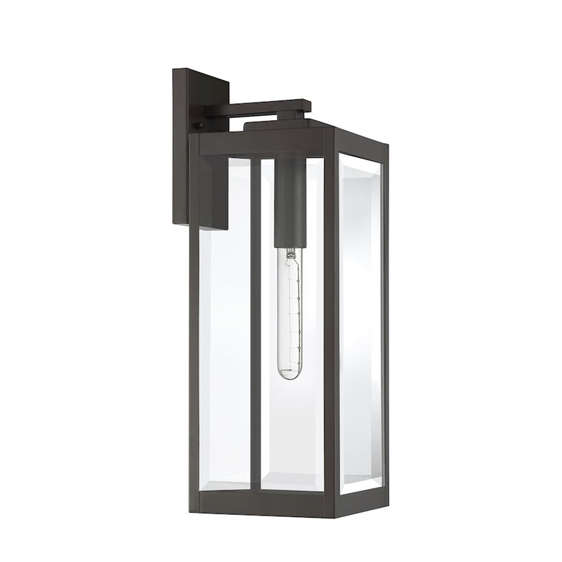 Quoizel Westover 20in 1-Light Outdoor Wall Lantern | Modern Industrial Western Bronze and Clear Beveled Glass | Front Door & Porch | Model WVR8407WT