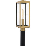 Quoizel Westover 20in 1-Light Outdoor Post Lantern | Industrial Antique Brass and Clear Seedy Glass | Driveway & Walkway | Model WVR9007A