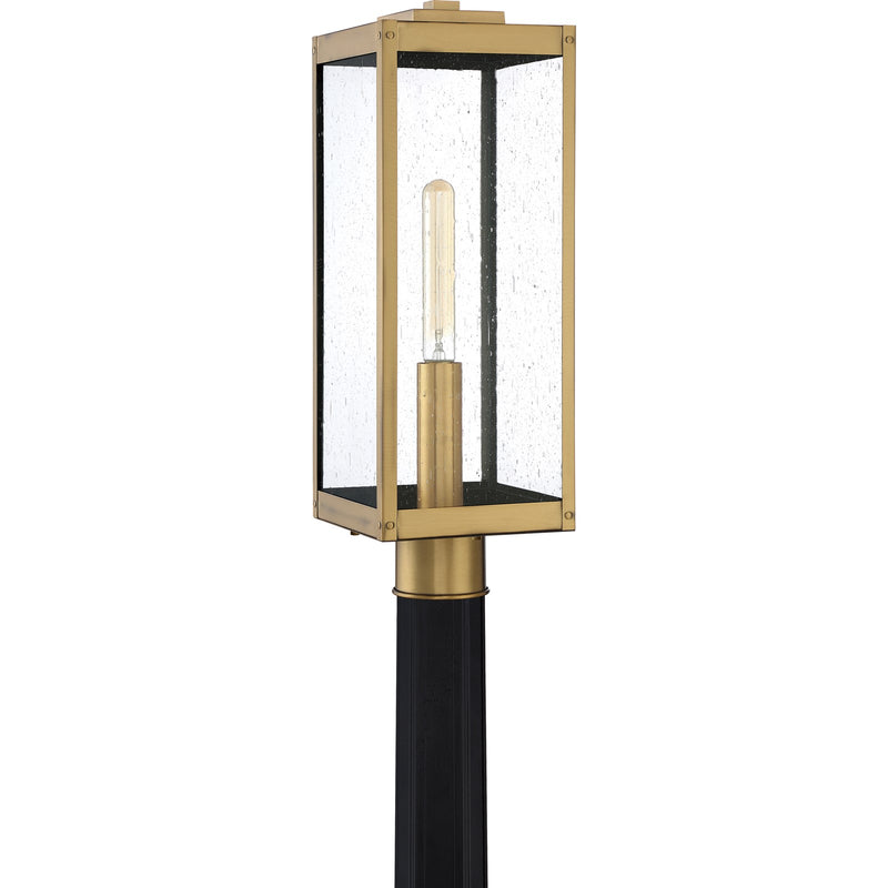 Quoizel Westover 20in 1-Light Outdoor Post Lantern | Industrial Antique Brass and Clear Seedy Glass | Driveway & Walkway | Model WVR9007A