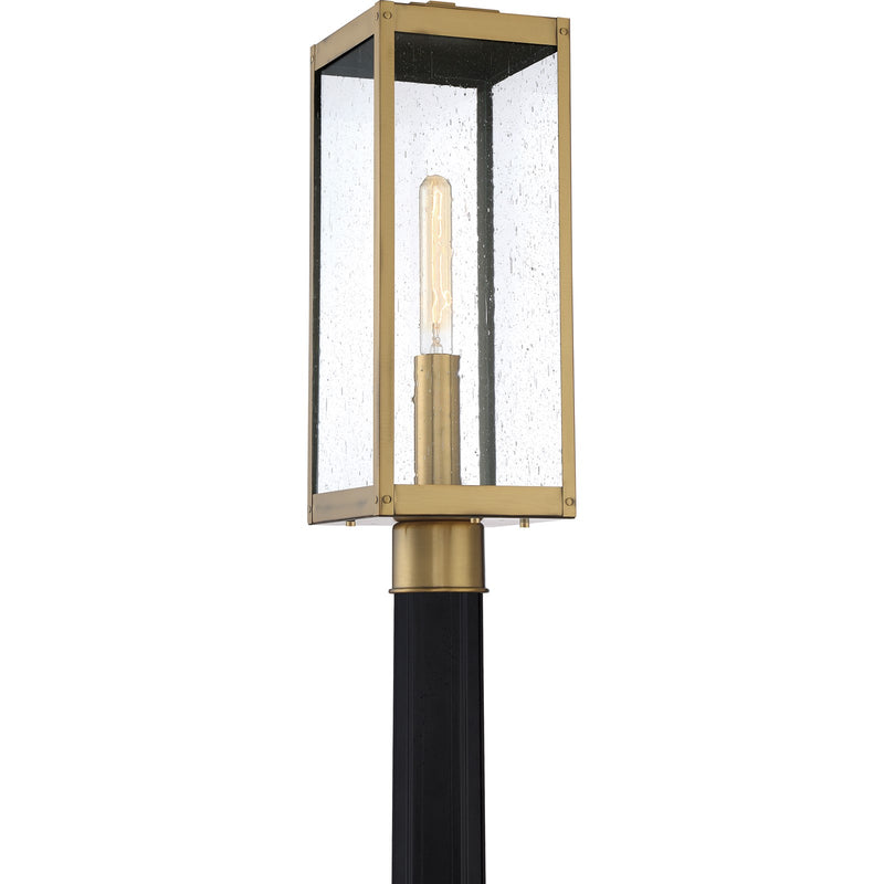 Quoizel Westover 20in 1-Light Outdoor Post Lantern | Industrial Antique Brass and Clear Seedy Glass | Driveway & Walkway | Model WVR9007A