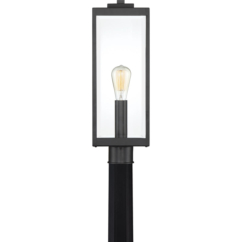 Quoizel Westover 20in 1-Light Outdoor Post Lantern | Modern Industrial Earth Black and Clear Beveled Glass | Driveway & Walkway | Model WVR9007EK