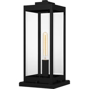 Quoizel Westover 8.5in 1-Light Outdoor Pier Mount | Modern Industrial Earth Black and Clear Beveled Glass | Gate Post & Column | Model WVR9107EK
