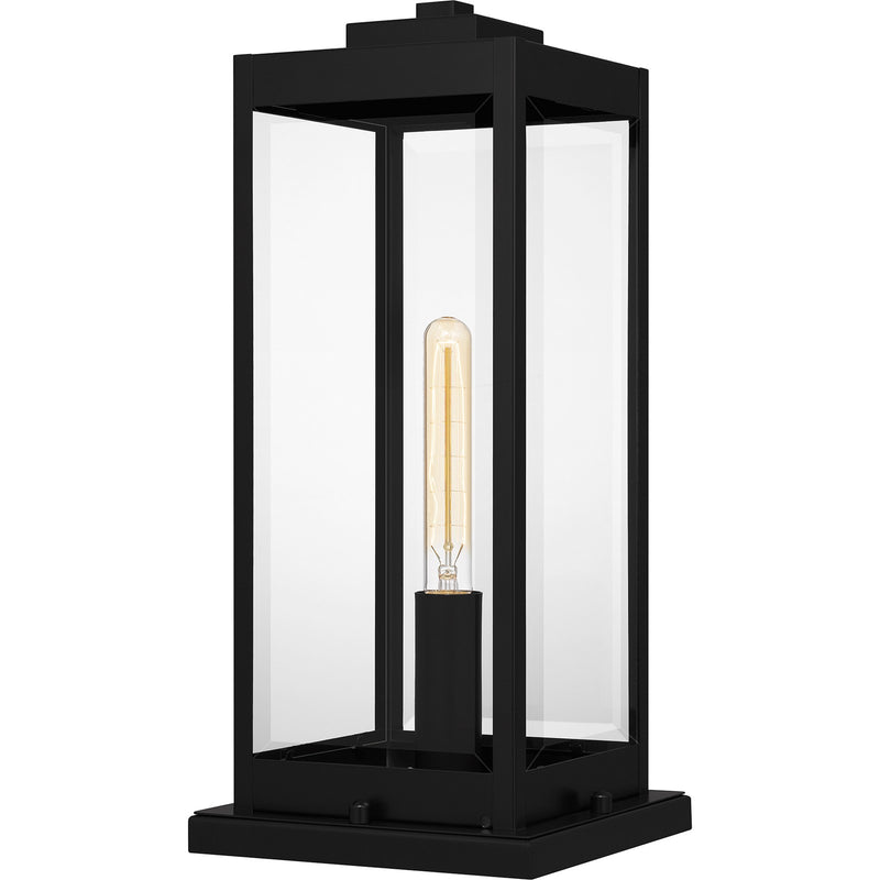 Quoizel Westover 8.5in 1-Light Outdoor Pier Mount | Modern Industrial Earth Black and Clear Beveled Glass | Gate Post & Column | Model WVR9107EK