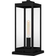Quoizel Westover 8.5in 1-Light Outdoor Pier Mount | Modern Industrial Earth Black and Clear Beveled Glass | Gate Post & Column | Model WVR9107EK