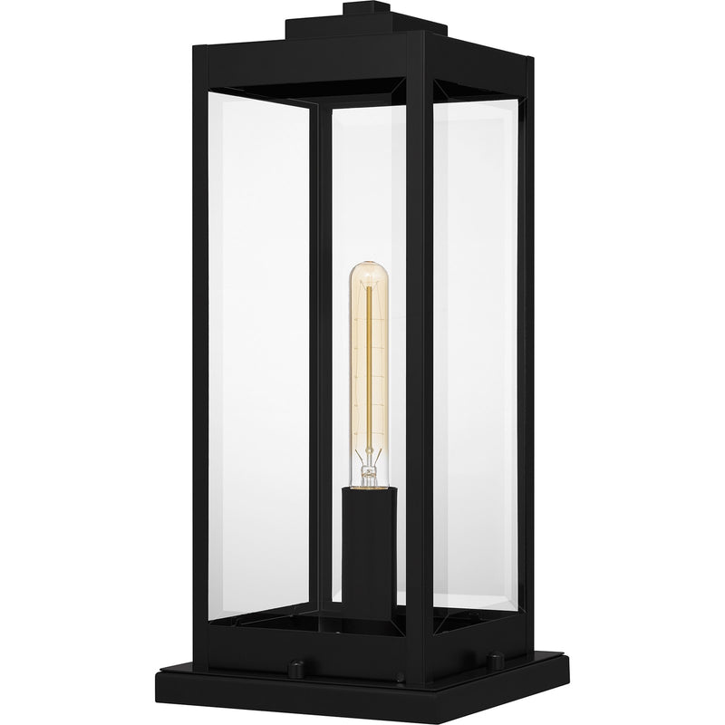 Quoizel Westover 8.5in 1-Light Outdoor Pier Mount | Modern Industrial Earth Black and Clear Beveled Glass | Gate Post & Column | Model WVR9107EK