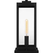 Quoizel Westover 8.5in 1-Light Outdoor Pier Mount | Modern Industrial Earth Black and Clear Beveled Glass | Gate Post & Column | Model WVR9107EK