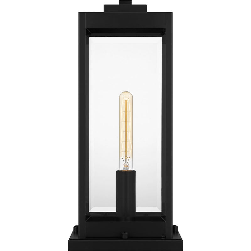 Quoizel Westover 8.5in 1-Light Outdoor Pier Mount | Modern Industrial Earth Black and Clear Beveled Glass | Gate Post & Column | Model WVR9107EK