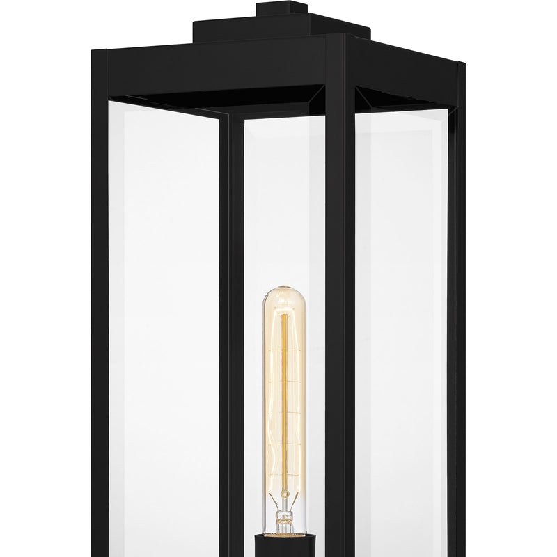Quoizel Westover 8.5in 1-Light Outdoor Pier Mount | Modern Industrial Earth Black and Clear Beveled Glass | Gate Post & Column | Model WVR9107EK