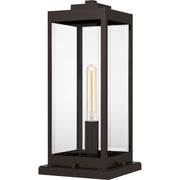 Quoizel Westover 8.5in 1-Light Outdoor Pier Mount | Modern Industrial Western Bronze and Clear Beveled Glass | Gate Post & Column | Model WVR9107WT