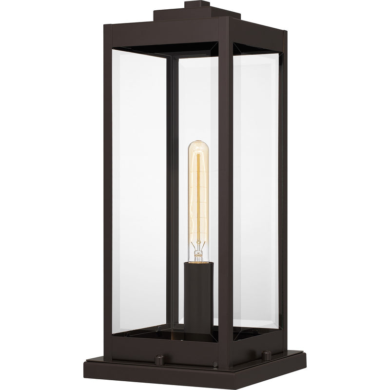 Quoizel Westover 8.5in 1-Light Outdoor Pier Mount | Modern Industrial Western Bronze and Clear Beveled Glass | Gate Post & Column | Model WVR9107WT