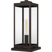 Quoizel Westover 8.5in 1-Light Outdoor Pier Mount | Modern Industrial Western Bronze and Clear Beveled Glass | Gate Post & Column | Model WVR9107WT