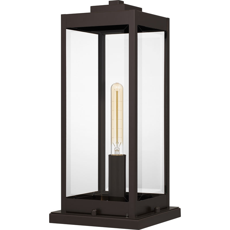 Quoizel Westover 8.5in 1-Light Outdoor Pier Mount | Modern Industrial Western Bronze and Clear Beveled Glass | Gate Post & Column | Model WVR9107WT