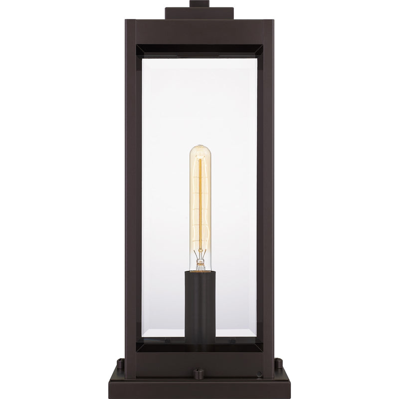Quoizel Westover 8.5in 1-Light Outdoor Pier Mount | Modern Industrial Western Bronze and Clear Beveled Glass | Gate Post & Column | Model WVR9107WT