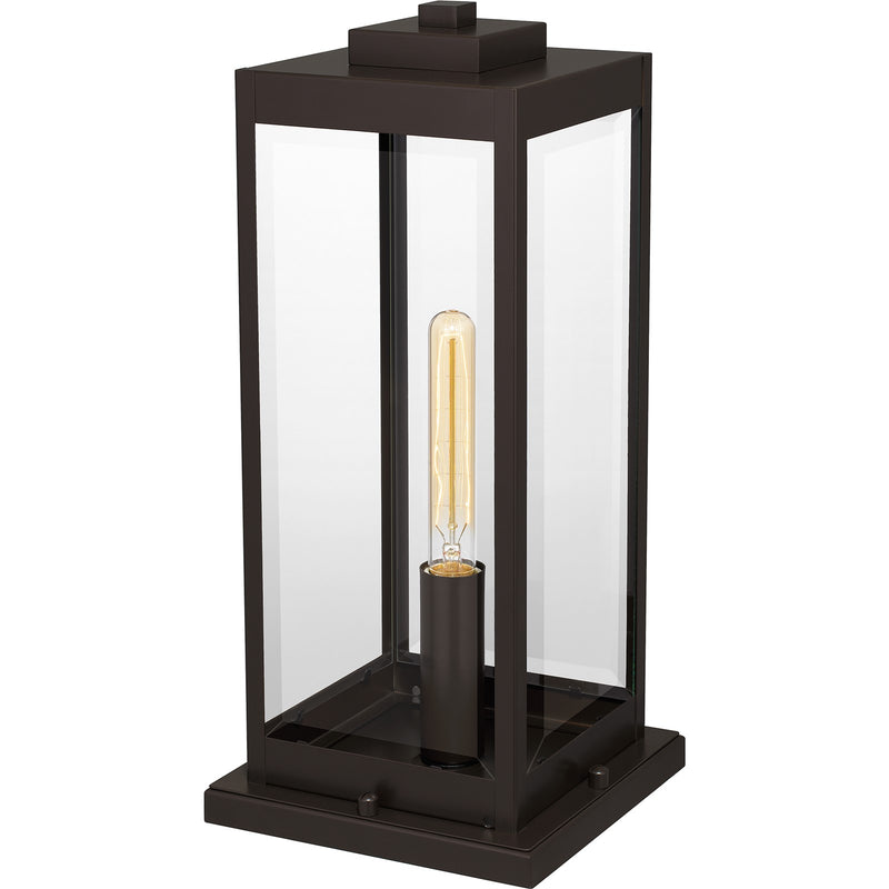 Quoizel Westover 8.5in 1-Light Outdoor Pier Mount | Modern Industrial Western Bronze and Clear Beveled Glass | Gate Post & Column | Model WVR9107WT