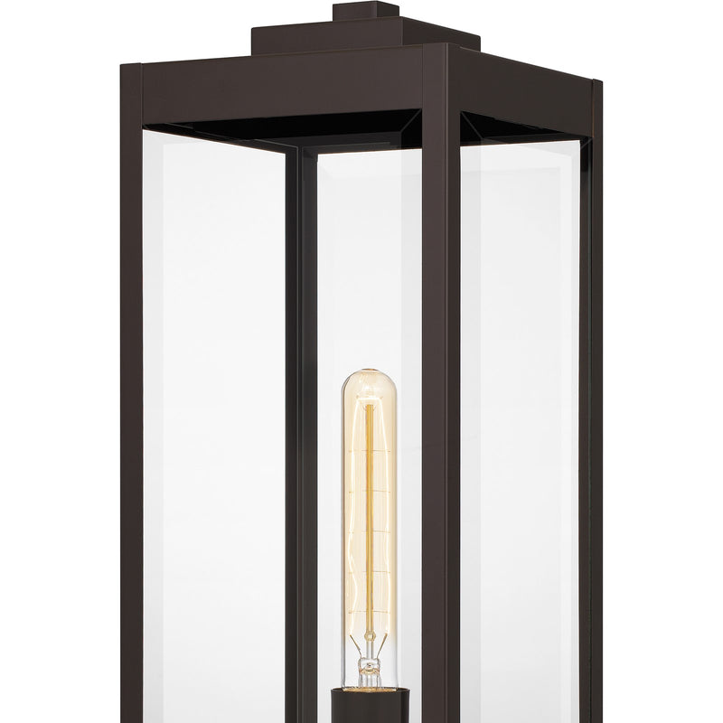 Quoizel Westover 8.5in 1-Light Outdoor Pier Mount | Modern Industrial Western Bronze and Clear Beveled Glass | Gate Post & Column | Model WVR9107WT