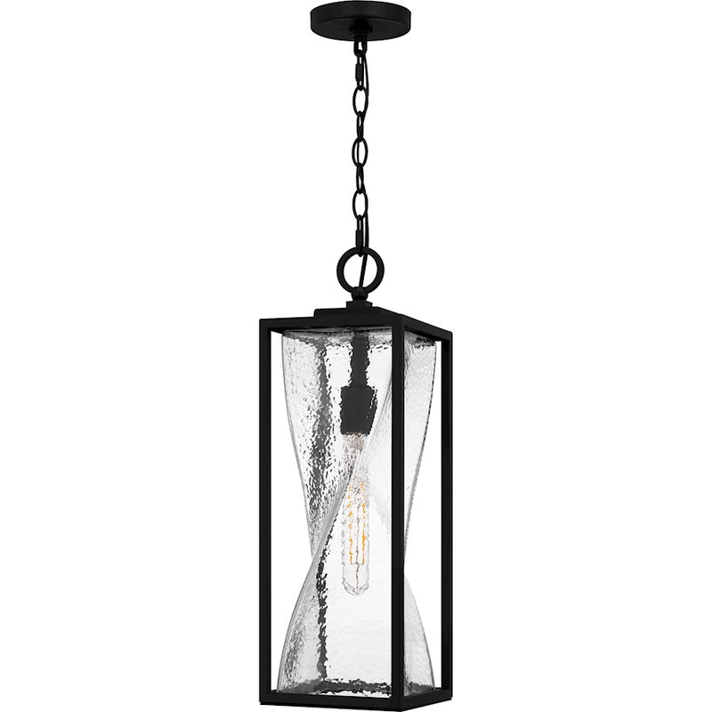 Quoizel Zarah 1Light Mini Pendant, Matte Black/Clear Hammered Glass