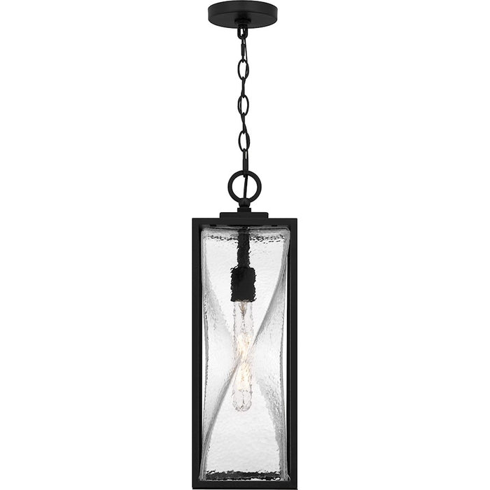 Quoizel Zarah 1Light Mini Pendant, Matte Black/Clear Hammered Glass