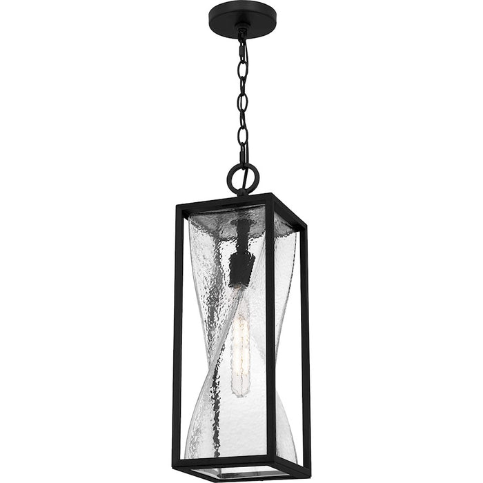Quoizel Zarah 1Light Mini Pendant, Matte Black/Clear Hammered Glass