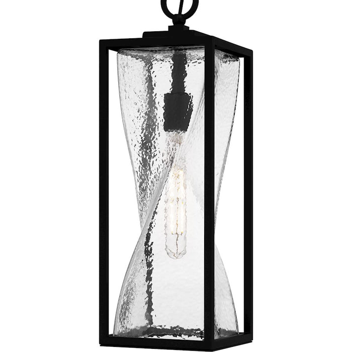 Quoizel Zarah 1Light Mini Pendant, Matte Black/Clear Hammered Glass