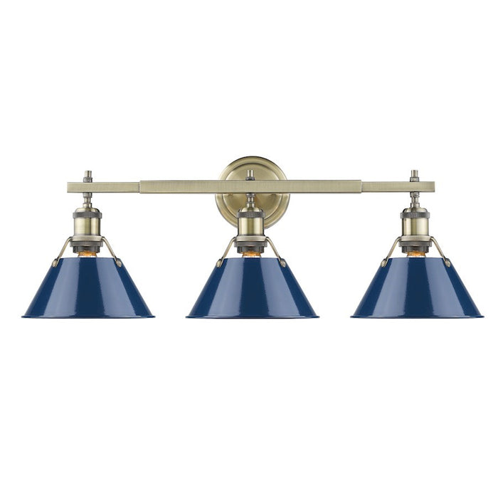 OPEN BOX ITEM: Golden Orwell 3-Lt Bath Vanity, Brass/Navy Shade