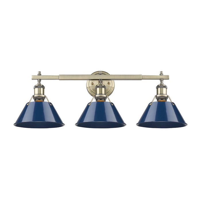 OPEN BOX ITEM: Golden Orwell 3-Lt Bath Vanity, Brass/Navy Shade