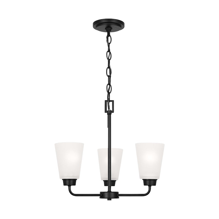 Generation Lighting Kerrville 3-Lt Chandelier, Black/Satin Etched - 3115203-112