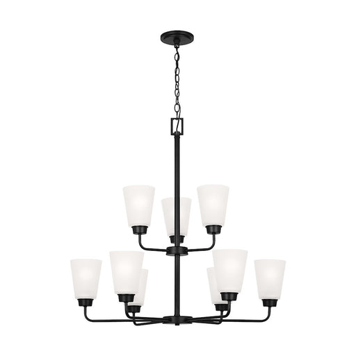 Generation Lighting Kerrville 9-Lt Chandelier, Black/Satin Etched - 3115209-112