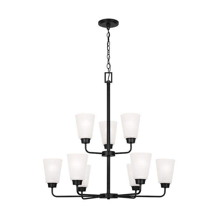 Generation Lighting Kerrville 9-Lt Chandelier, Black/Satin Etched - 3115209-112
