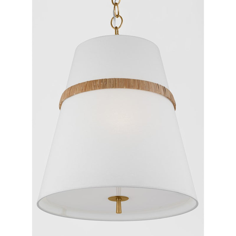 Visual Comfort Alexa Hampton Cordtlandt 3 Lt Pendant, Rattan/White Linen
