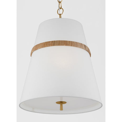 Visual Comfort Alexa Hampton Cordtlandt 3 Lt Pendant, Rattan/White Linen