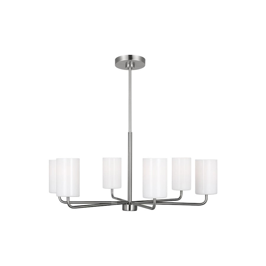 Generation Lighting Rhett 6-Lt LED Chandelier, Steel/White - GLC1026EN3-BS