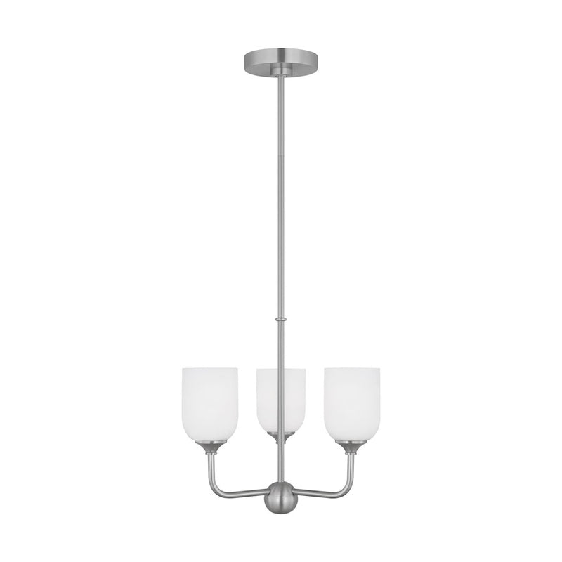 Generation Lighting Emile 3 Light Chandelier, Steel/Etched/White - GLC1073BS