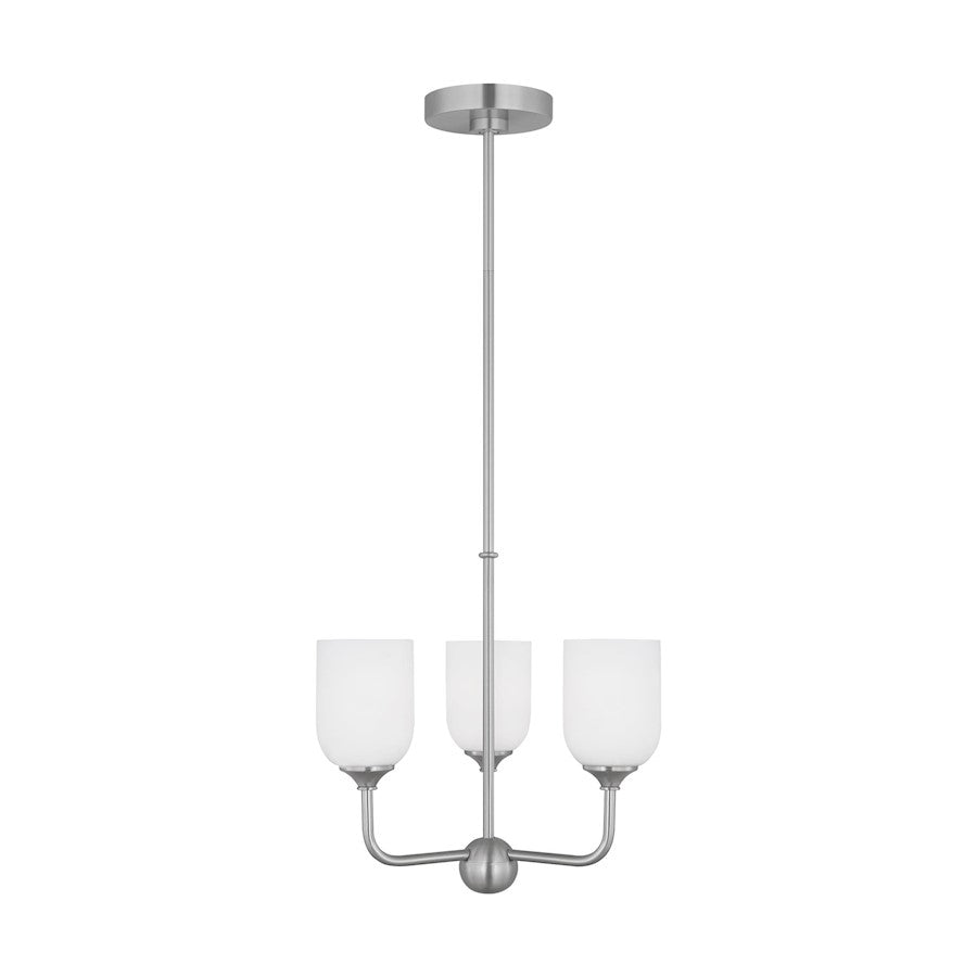 Generation Lighting Emile 3 Light Chandelier, Steel/Etched/White - GLC1073BS